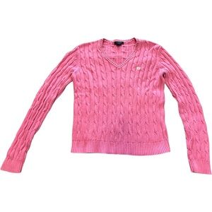 Chaps‎ Pink Cable Knit Cotton Sweater V-Neck Long Sleeve Women’s Large Y2K